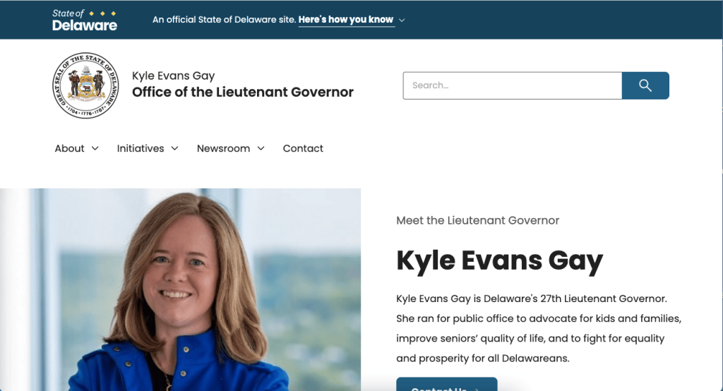 Screenshot of the Delaware Lieutenant Governor's website, which uses the Lighthouse design system.